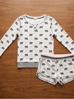 Cosmic Love Bear Winter Snowflake Waffle Knit Thermal Pajama Lounge Set Size L
